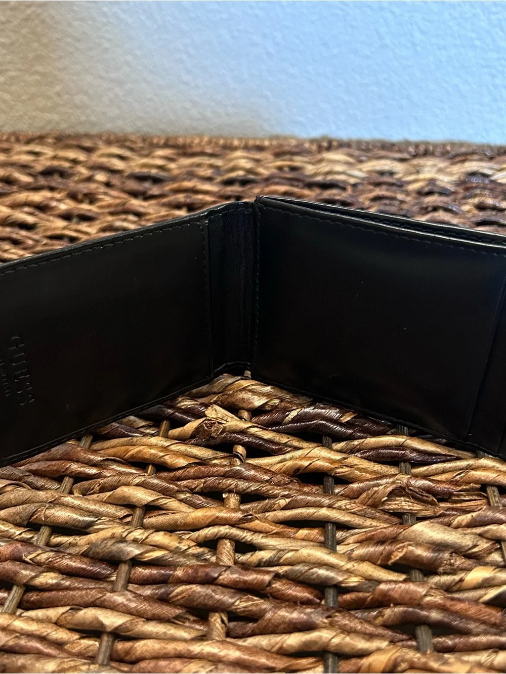 GUESS Black Money Clip Card Holder with Red Stitching
